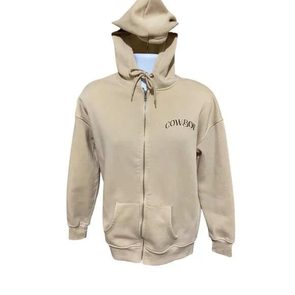 Cowboy Hoodie Full Zip Unisex Western Living The Rodeo Life Beige M/L - Picture 2 of 10